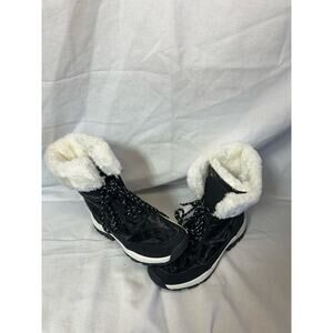 Women's Snow Boots Black White Faux Fur Lining Size 38 (US 8) Lace Up Warm